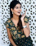 Green Floral Tiered Maxi Dress — Premium Cotton, Full Length