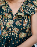 Green Floral Tiered Maxi Dress — Premium Cotton, Full Length