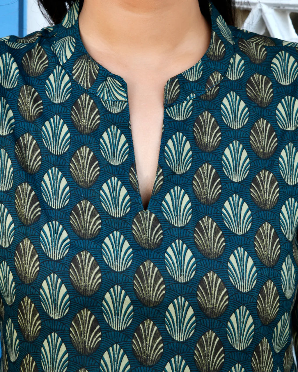 Printed Cotton Dress with Elasticated Back — Elegant Flared Casual Wear with Side Pockets