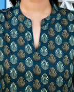 Printed Cotton Dress with Elasticated Back — Elegant Flared Casual Wear with Side Pockets