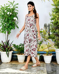 Grey Sleeveless Floral A-Line Tunic Dress — Premium Cotton, Adjustable Straps