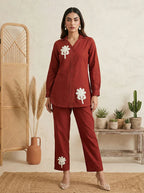 Dark Green Pure Cotton Embroidered Co-Ord Set