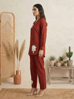 Dark Green Pure Cotton Embroidered Co-Ord Set