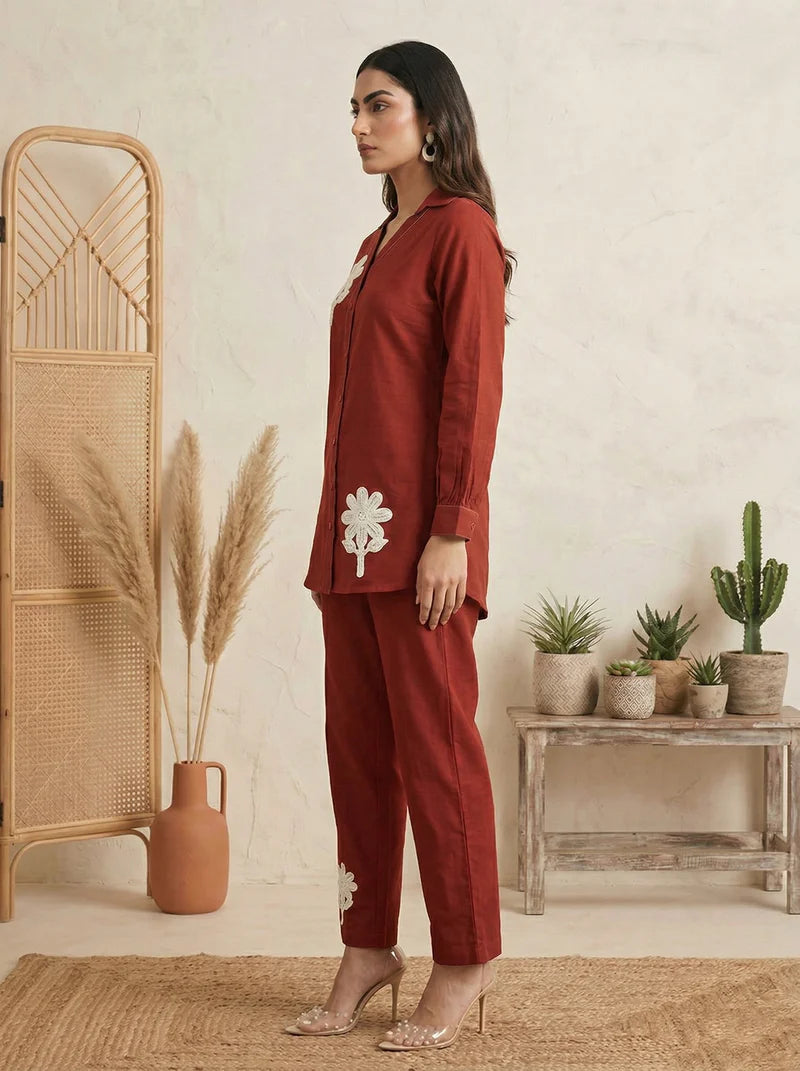 Dark Green Pure Cotton Embroidered Co-Ord Set