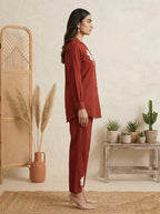 Dark Green Pure Cotton Embroidered Co-Ord Set