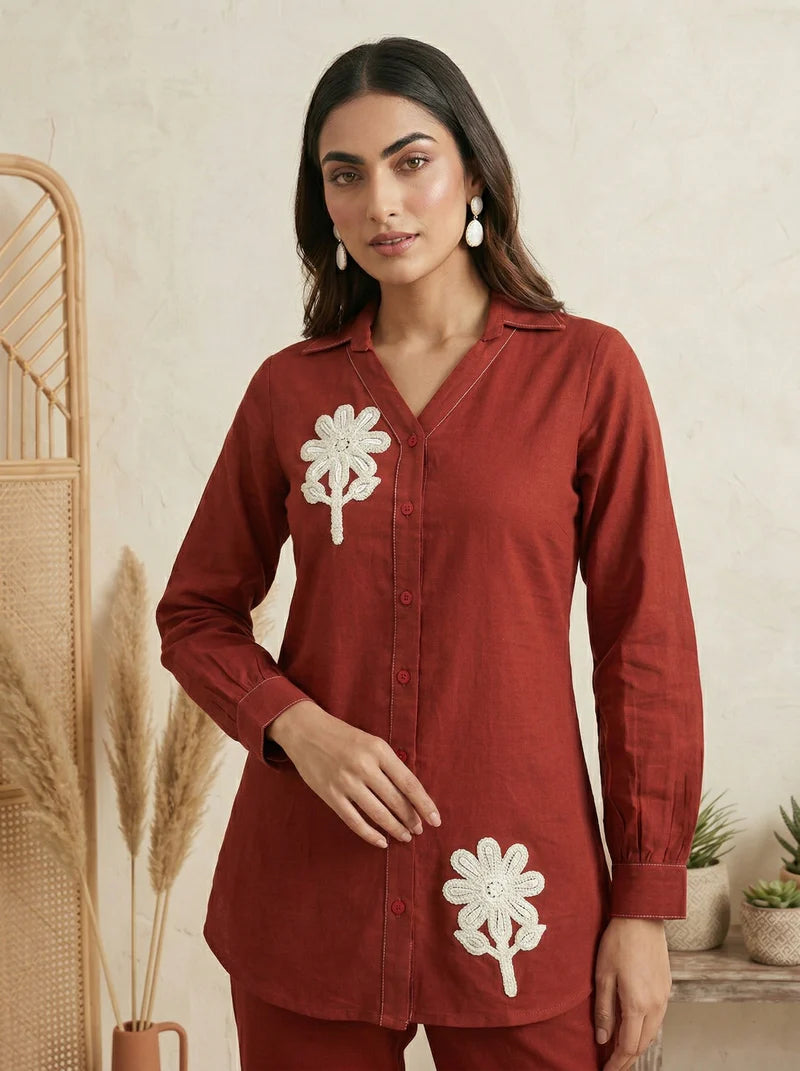 Dark Green Pure Cotton Embroidered Co-Ord Set