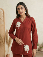 Dark Green Pure Cotton Embroidered Co-Ord Set