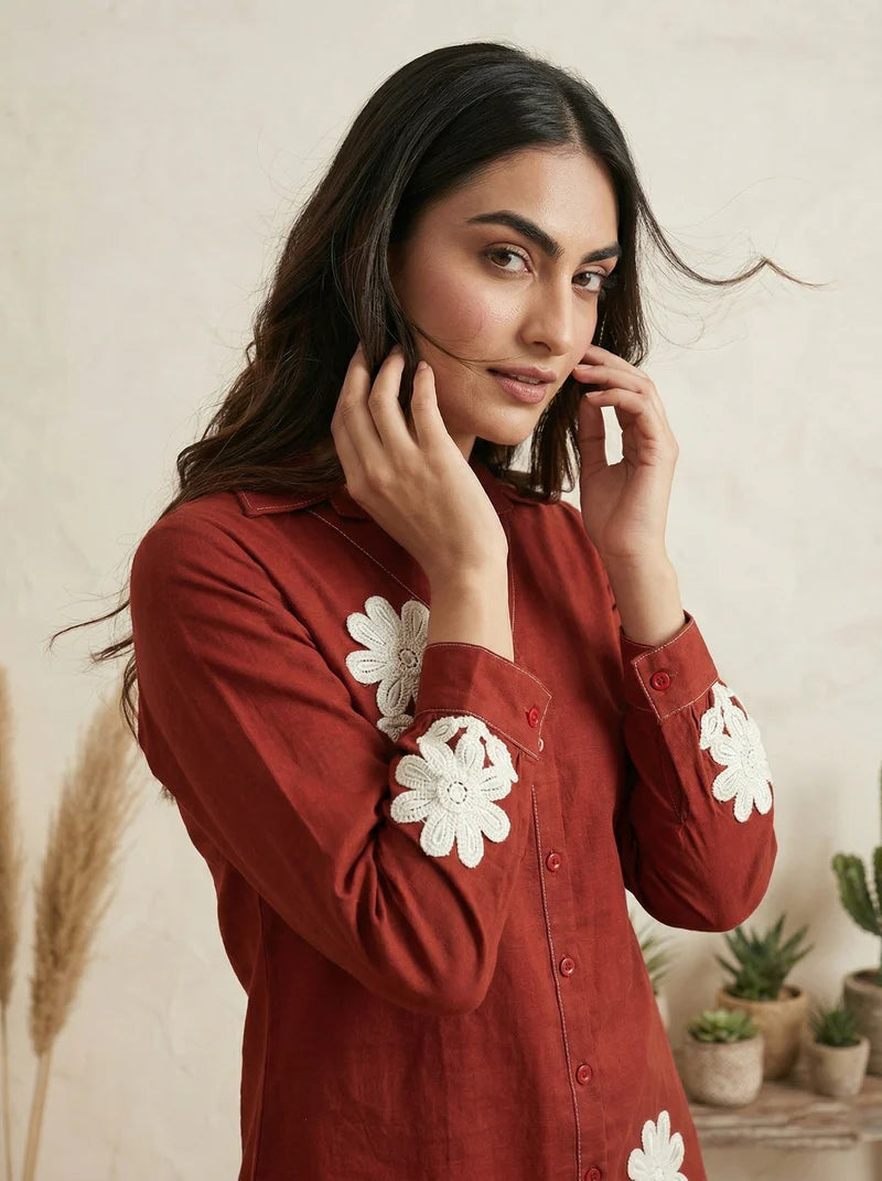 Dark Green Pure Cotton Embroidered Co-Ord Set