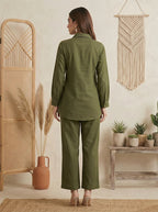 Dark Green Pure Cotton Embroidered Co-Ord Set