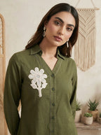 Dark Green Pure Cotton Embroidered Co-Ord Set