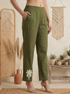 Dark Green Pure Cotton Embroidered Co-Ord Set