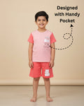 Kids Printed T-Shirt & Shorts Set with Pocket – Pink & Coral | Micro Looper Fabric Co-ord