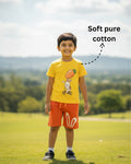 Kids Pure Cotton T-Shirt & Shorts Set – Yellow & Orange | Soft Summer Co-ord