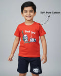 Kids Pure Cotton Printed T-Shirt & Shorts Set – Red & Navy | Soft Summer Co-ord