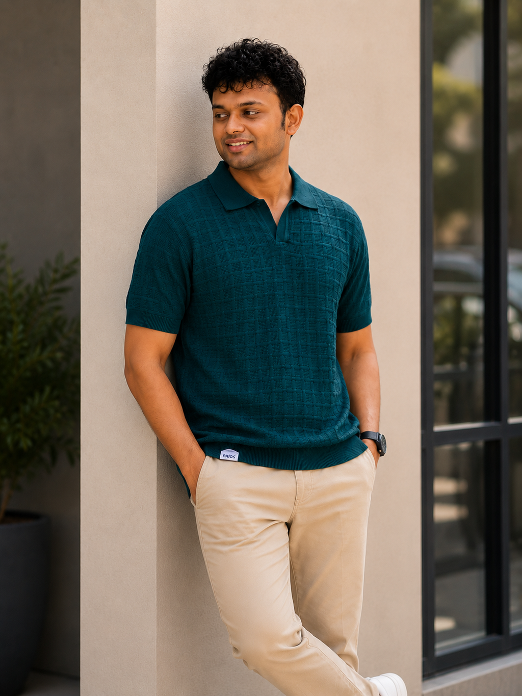 Premium Cotton Textured Knit Polo T-Shirt for Men