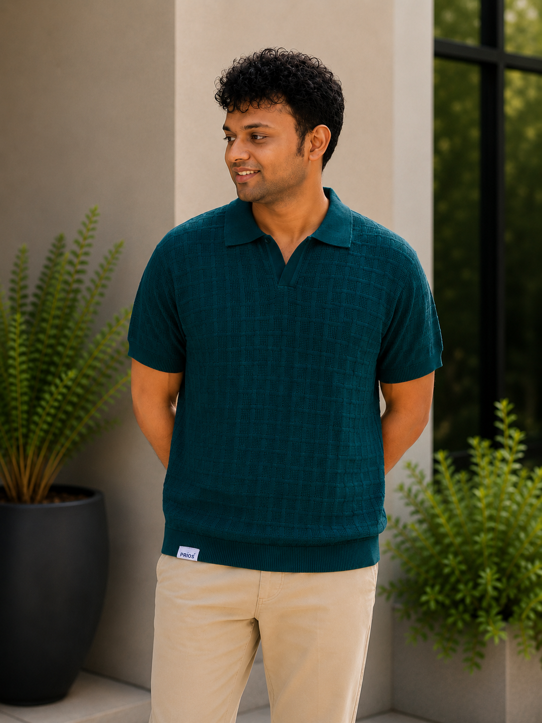 Premium Cotton Textured Knit Polo T-Shirt for Men