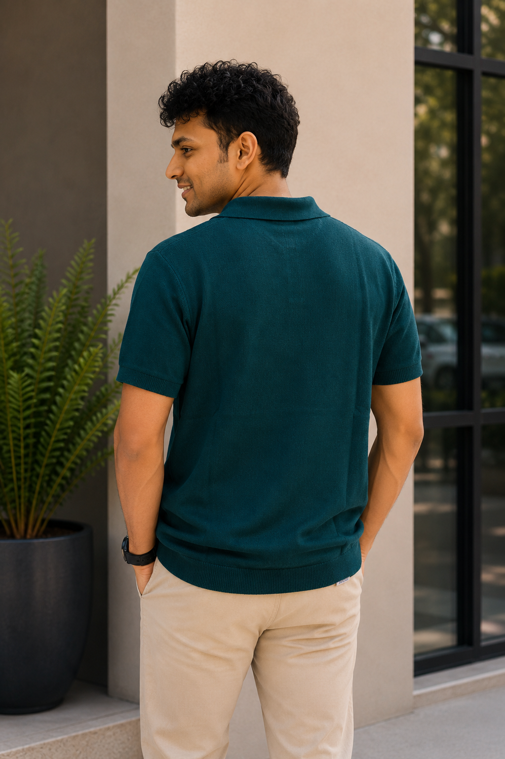Premium Cotton Textured Knit Polo T-Shirt for Men