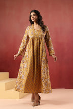 Printed Cotton Kurti — Elegant Long Flared Ethnic Wear