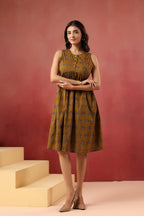 Printed Cotton Sleeveless Dress — Elegant Flared Casual Wear