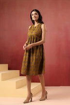 Printed Cotton Sleeveless Dress — Elegant Flared Casual Wear