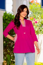 Fuchsia Pink Cotton 60x60 Embroidered Women's Top