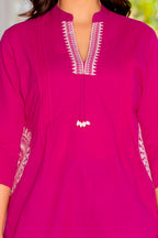 Fuchsia Pink Cotton 60x60 Embroidered Women's Top