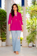 Fuchsia Pink Cotton 60x60 Embroidered Women's Top