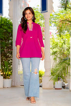 Fuchsia Pink Cotton 60x60 Embroidered Women's Top