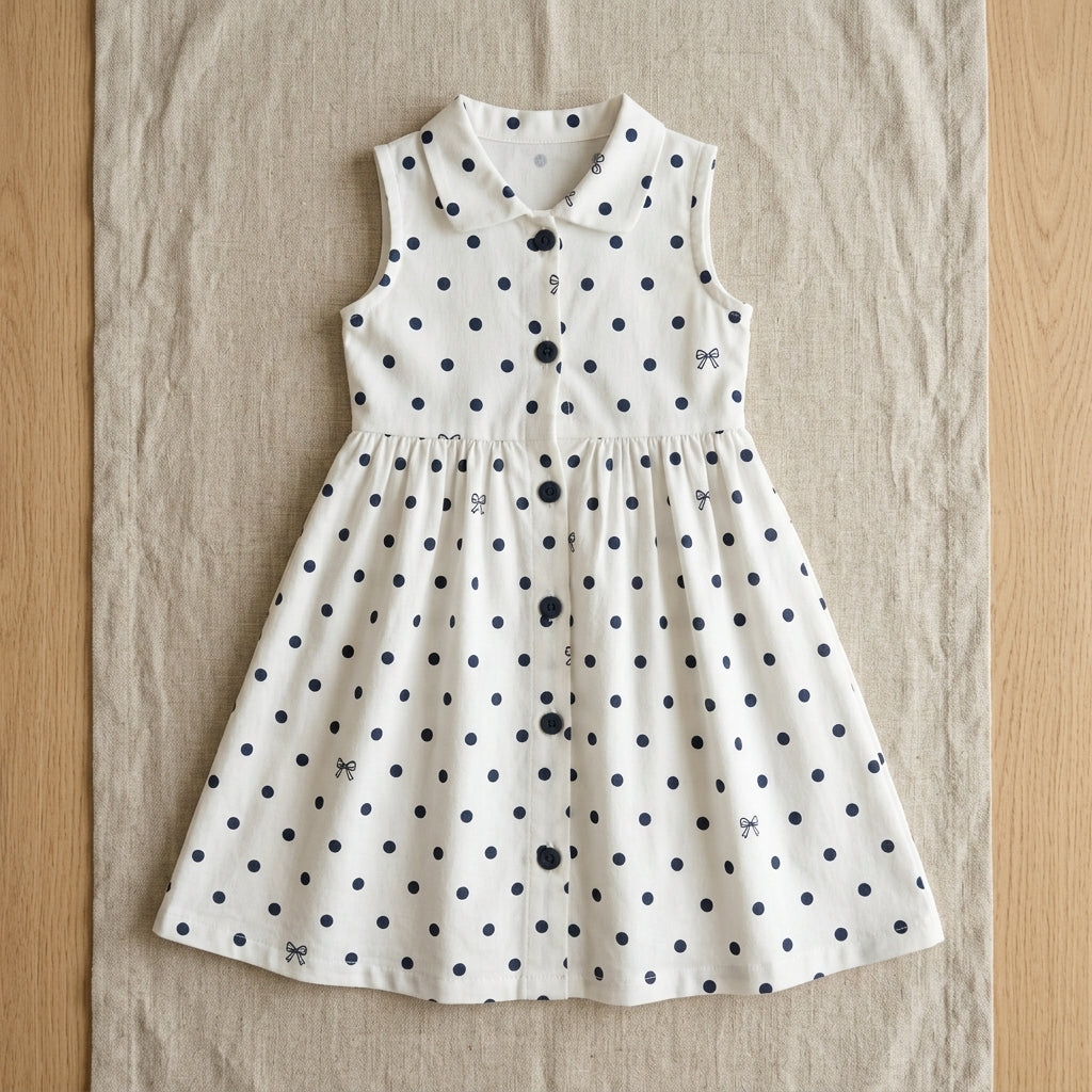 Girls White Polka Dot Dress – 100% Cotton