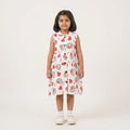 Girls White Heart Print Dress – 100% Cotton | Cute Cartoon Design