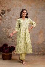 Lemon Floral Pure Cotton Kurta Set