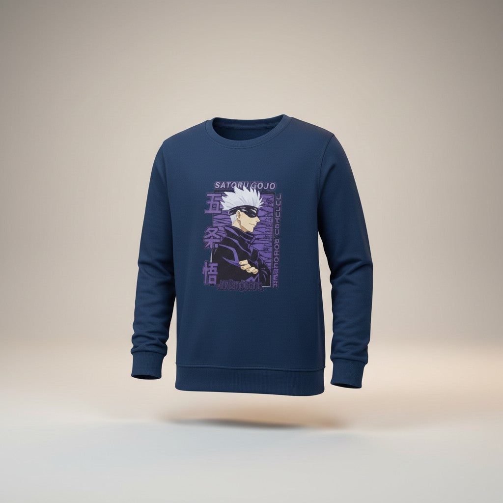 Boys Navy Blue Anime Printed T-Shirt – Full Sleeve Graphic Tee