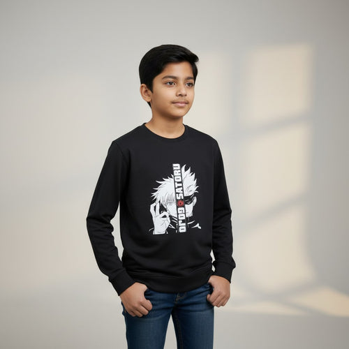 Boys Black Anime Printed T-Shirt – Full Sleeve Graphic Tee