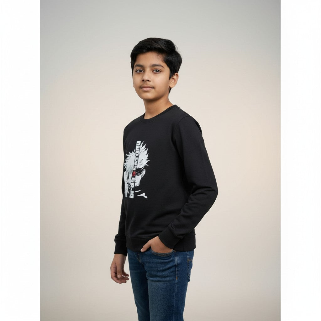 Boys Black Anime Printed T-Shirt – Full Sleeve Graphic Tee