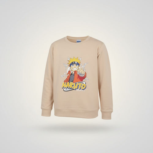 Boys Beige Naruto Printed T-Shirt – Full Sleeve Cartoon Graphic Tee