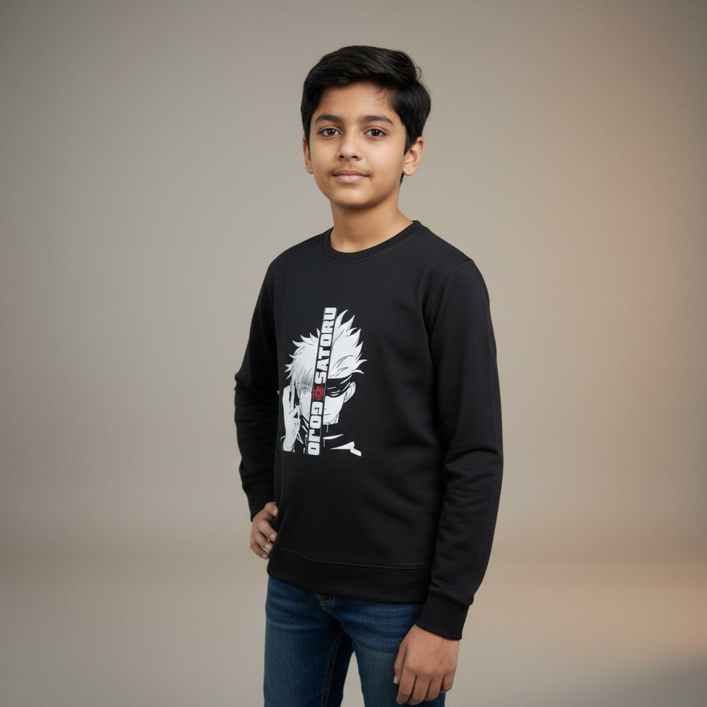 Boys Black Anime Printed T-Shirt – Full Sleeve Graphic Tee