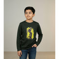Boys Dark Green Anime Printed T-Shirt – Full Sleeve Graphic Tee