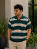 Premium Cotton Striped Knit Polo T-Shirt for Men