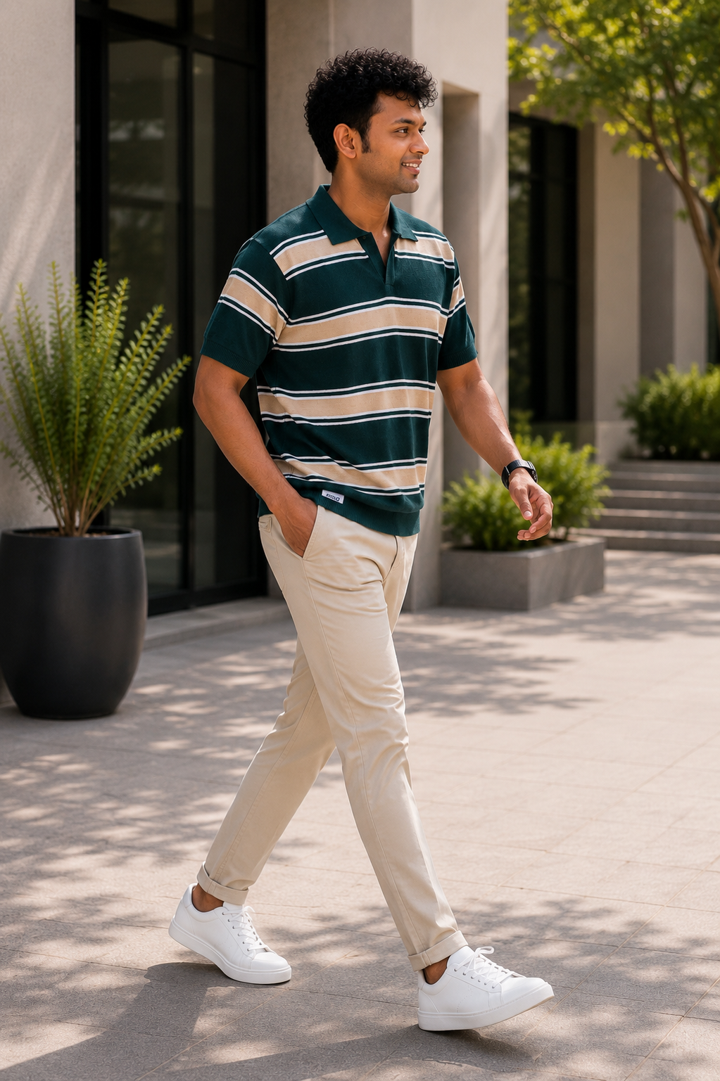 Premium Cotton Striped Knit Polo T-Shirt for Men
