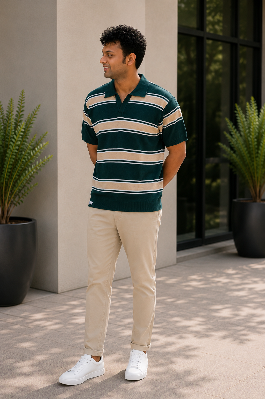 Premium Cotton Striped Knit Polo T-Shirt for Men