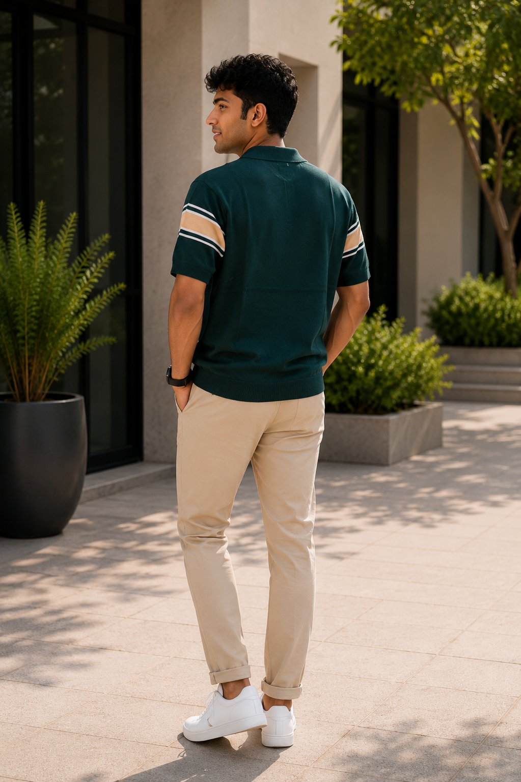 Premium Cotton Striped Knit Polo T-Shirt for Men
