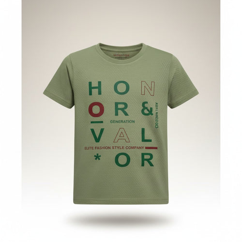 Boys Olive Green “Honor & Valor” Printed T-Shirt