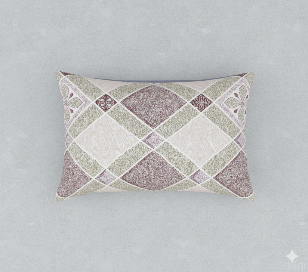 Premium Cotton Geometric Bedsheet Set – King Size 114x120, 320 TC with Pillow Covers (Beige & Mauve Diamond Pattern)