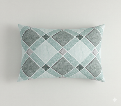 Premium Cotton King Size Bedsheet Set – 114x120, 320 TC with Pillow Covers (Mint Green & Grey Geometric Diamond Design)