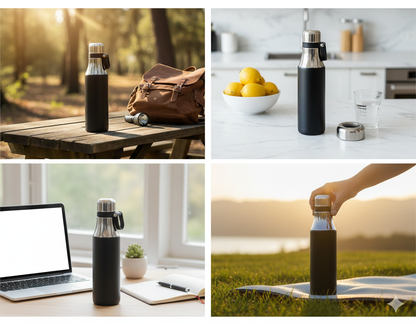 Stainless Steel Vacuum Thermos Bottle – 500ml | Screw Lid with Carabiner | Hot & Cold