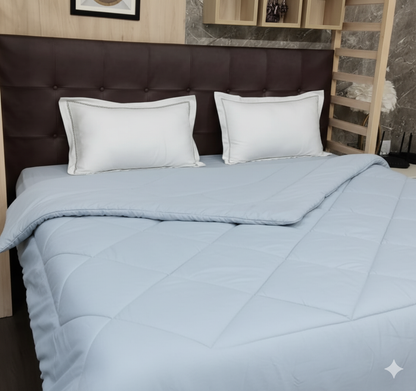 Reversible Fine Glace Cotton Comforter with Microfiber Filling & Lace Border – Solid + Leafy Floral Print