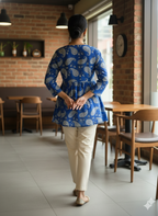 Women’s Blue Paisley Alia Top | Premium Soft Cotton | V-Neck | Full Sleeves
