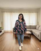 Women’s Floral Alia Top – Premium Soft Cotton | V-Neck Comfort Fit