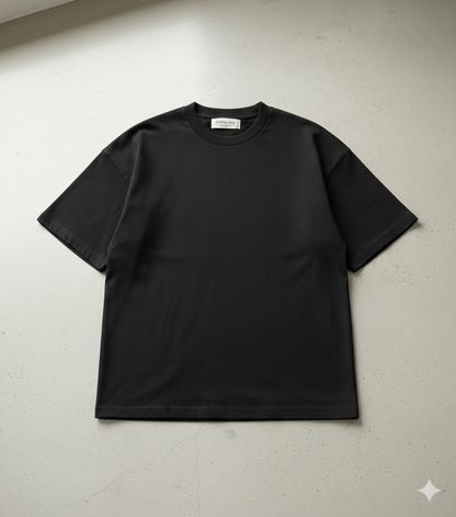 Black Oversized T-Shirt | 240 GSM Premium French Terry Cotton | Streetwear Drop Shoulder Tee