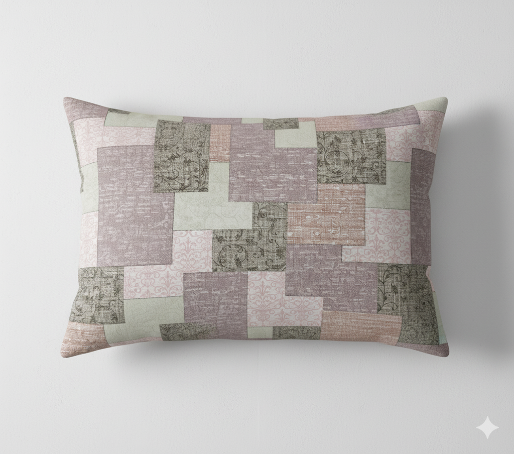Premium Cotton Patchwork Bedsheet Set – King Size 114x120, 320 TC with Pillow Covers (Soft Mauve & Olive Tones)